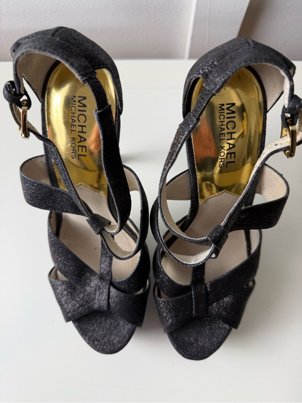 Black Glitter Michael Kors Gideon Platform Stiletto Heels Size 8.5 Holiday Party